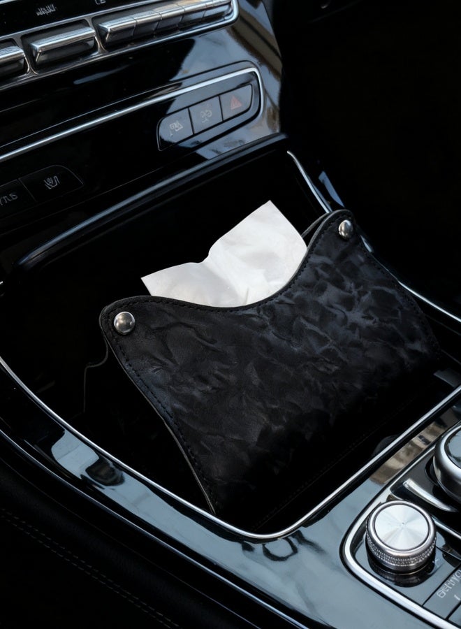 غطاء علبة المناديل الورقية، حامل علبة المناديل الجلدية الحديث المهذب أغطية علبة المناديل الورقية المستطيلة للمناديل الورقية والمناديل وحامل المناديل الورقية لمكتب منزل سيارة الحمام (أسود) - Image 4