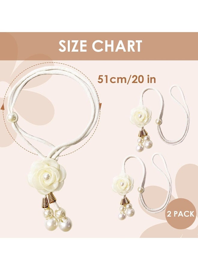 2 Pack Rope Curtain Tiebacks, Window Curtain Treatment Holdbacks Tie Back Holders With Pearl Flower For Home Bedroom Office Indoor & Outdoor Elegant Decorative Boho Flower - Image 2