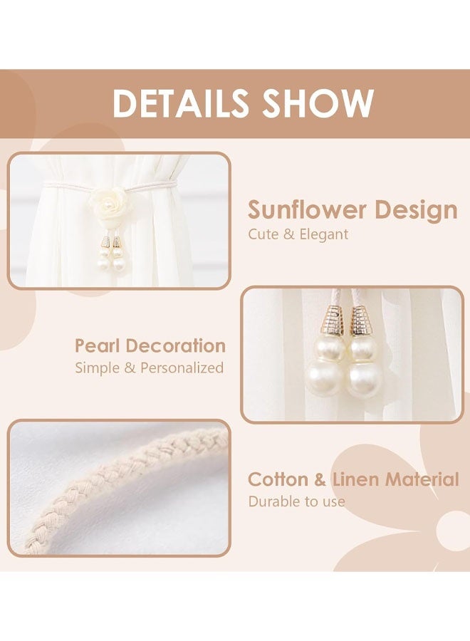 2 Pack Rope Curtain Tiebacks, Window Curtain Treatment Holdbacks Tie Back Holders With Pearl Flower For Home Bedroom Office Indoor & Outdoor Elegant Decorative Boho Flower - Image 3
