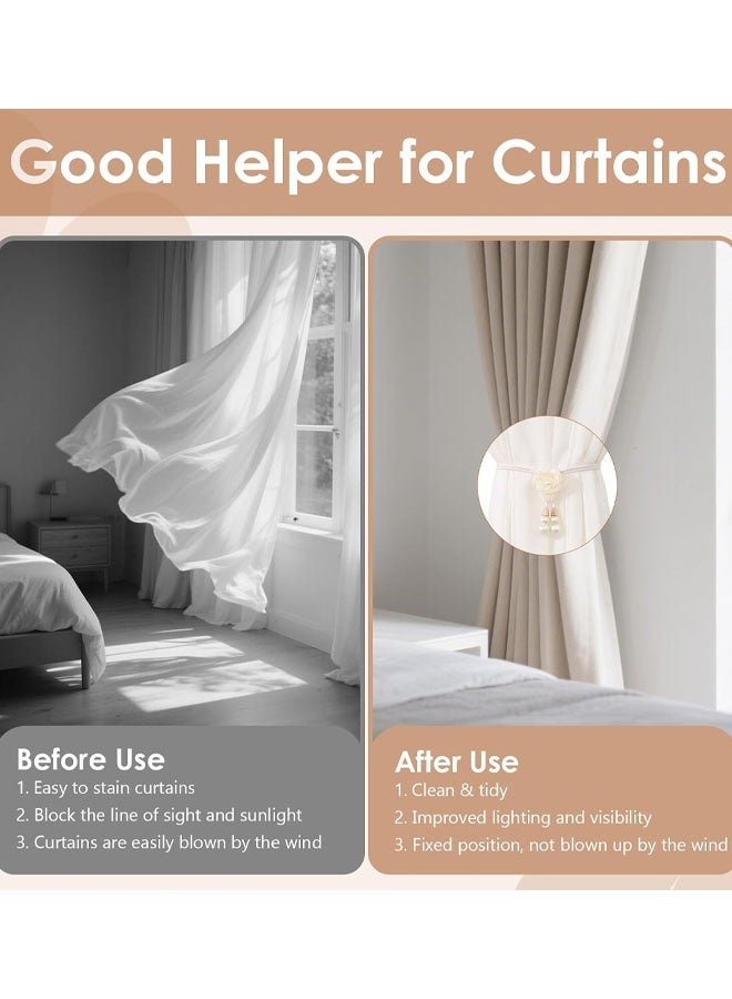 2 Pack Rope Curtain Tiebacks, Window Curtain Treatment Holdbacks Tie Back Holders With Pearl Flower For Home Bedroom Office Indoor & Outdoor Elegant Decorative Boho Flower - Image 4