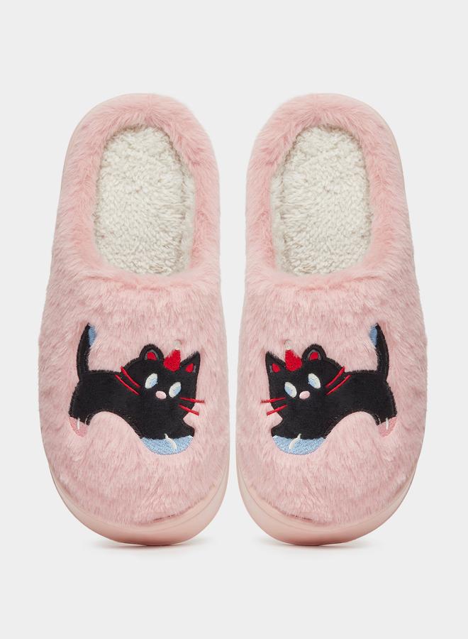 تايك تو شبشب غرفة نوم سادة مُطرّز بقطة - Image 5