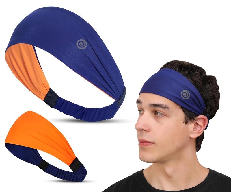 Athmonk Lycra Multipurpose Reversible Headband For Men Women, Colorful Stylish Sweatband Quick Dry Manage Long Hair Wide Snug Fit Elastic For Sports, Running, Gym, Cricket, Badminton, Orange - Image 1