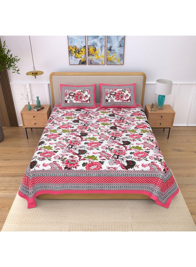 EasyGoods® 240 TC Cotton Bedsheet for Double Bed -Floral Pink|Ethnic24 Bedsheet King Size Bed Cotton|King Size Bedsheet|Double Bedsheet with 2 Pillow Covers 90x108 Inch|Handcrafted Bed Sheets - Image 1