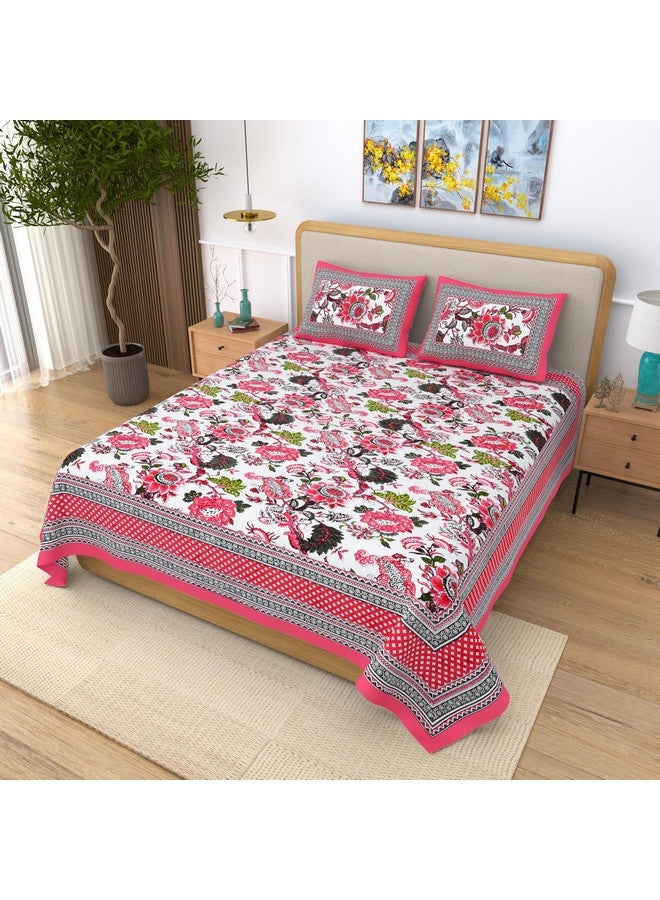 EasyGoods® 240 TC Cotton Bedsheet for Double Bed -Floral Pink|Ethnic24 Bedsheet King Size Bed Cotton|King Size Bedsheet|Double Bedsheet with 2 Pillow Covers 90x108 Inch|Handcrafted Bed Sheets - Image 2