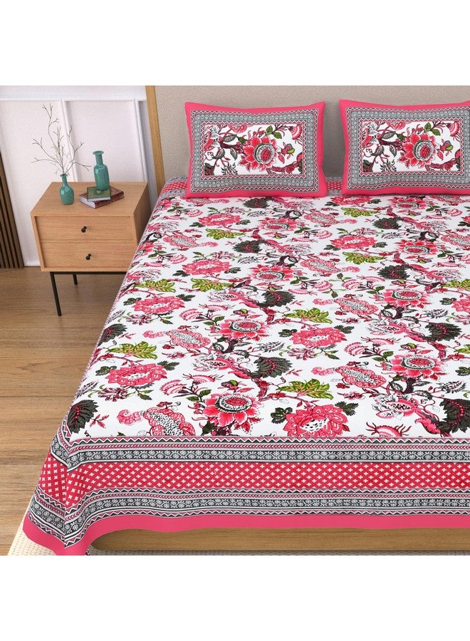 EasyGoods® 240 TC Cotton Bedsheet for Double Bed -Floral Pink|Ethnic24 Bedsheet King Size Bed Cotton|King Size Bedsheet|Double Bedsheet with 2 Pillow Covers 90x108 Inch|Handcrafted Bed Sheets - Image 3