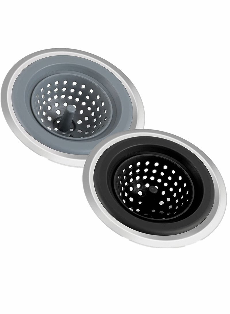 SYOSI 2 Pack, Kitchen Sink Strainer Silicone Sink Stopper for Kitchen Sink 4.5'' Kitchen Sink Sewer Sink Garbage Filter Deodorant Floor Drain Anti-clogging Silicone Floor Drain (Black + Gray)  - Image 1