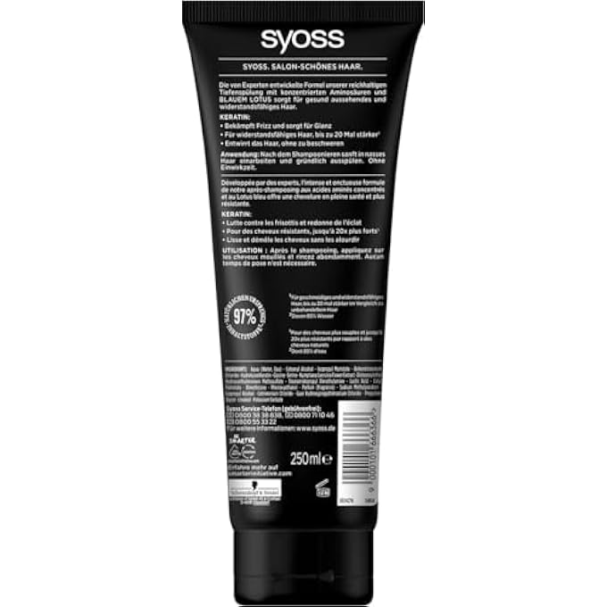 SYOSS DEEP CONDITIONER KERATIN (3 X 250 ML), RICH CONDITIONER WITH KERATIN FIGHTS FRIZZ & PROVIDES SHINE, HAIR CONDITIONER FOR HEALTHY-LOOKING & RESISTANT HAIR - Image 3