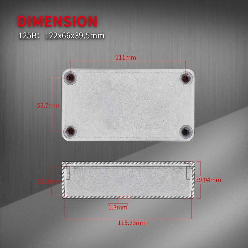 DAIERTEK 3pcs 125B / 1590N1 Aluminum Guitar Effect Pedal Enclosure Metal Stomp Box Enclosure Unfinished 122x66x39.5mm with Rubber Feet - Image 3