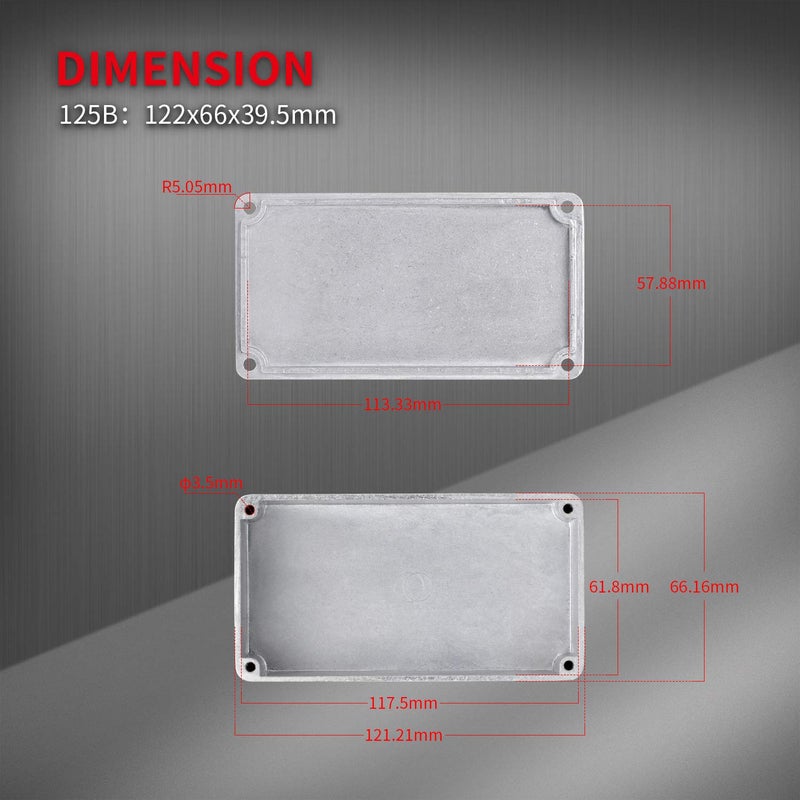 DAIERTEK 3pcs 125B / 1590N1 Aluminum Guitar Effect Pedal Enclosure Metal Stomp Box Enclosure Unfinished 122x66x39.5mm with Rubber Feet - Image 4