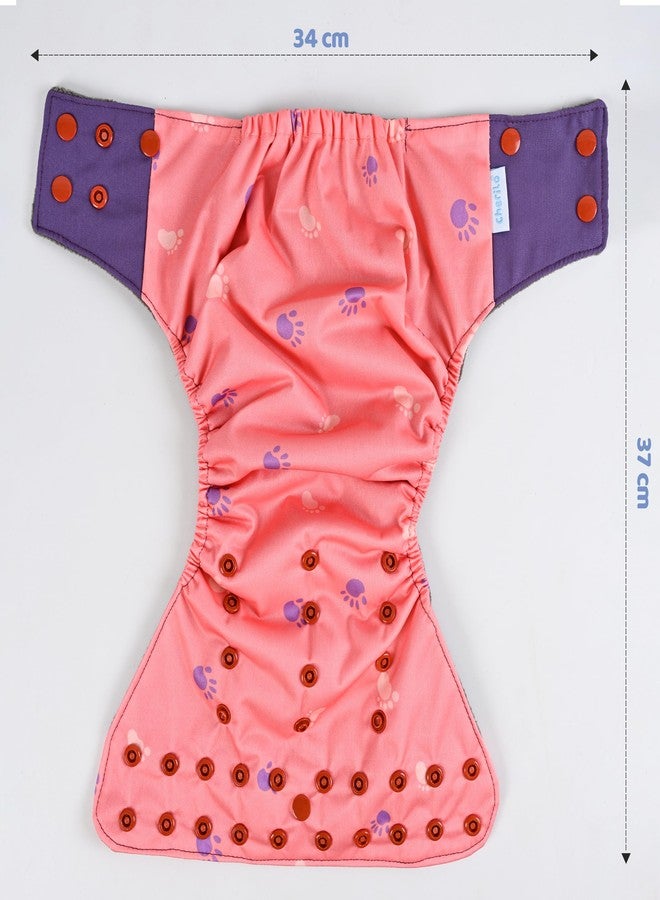 Cherilo حفاضات شيريلو القماشية القابلة لإعادة الاستخدام للأطفال حديثي الولادة من عمر 0 إلى 3 سنوات، مانعة للتسرب، حفاضات قماشية قابلة للغسل، لا تسرب جانبي، حفاضات جيب قابلة للتعديل بمقاس حر (حفاضة بنقشة مخلب الطفل + حشوة واحدة) - Image 2