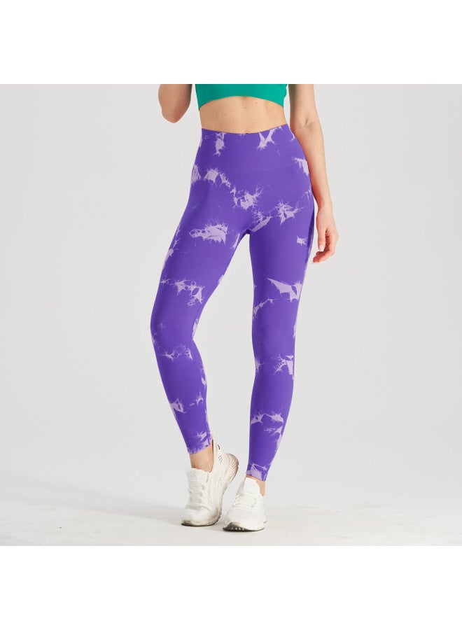 Seamless Smiley Tie-dye Yoga Pants High Waist Peach Hip Tight Pants High Elastic Fitness Pants