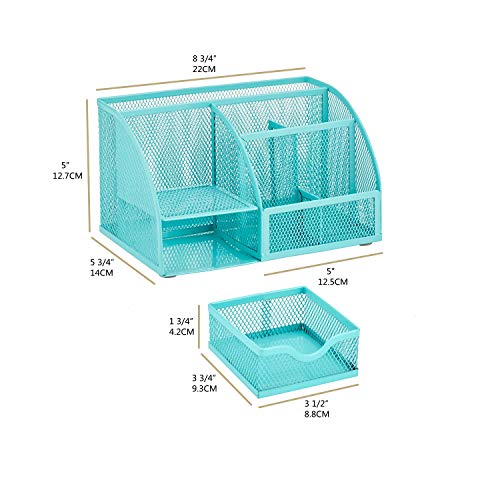 Annova Mesh Desk Organizer Office with 7 Compartments + Drawer/Desk Tidy Candy/Pen Holder/Multifunctional Organizer (Turquoise) - Image 2