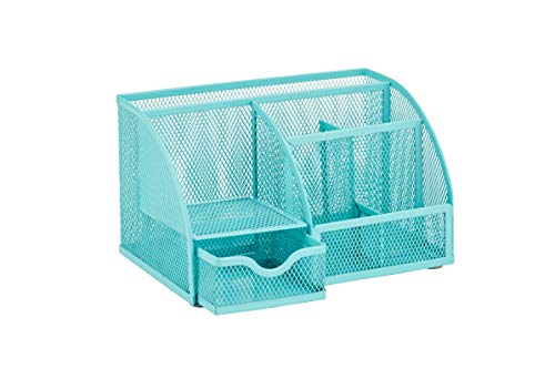 Annova Mesh Desk Organizer Office with 7 Compartments + Drawer/Desk Tidy Candy/Pen Holder/Multifunctional Organizer (Turquoise) - Image 4