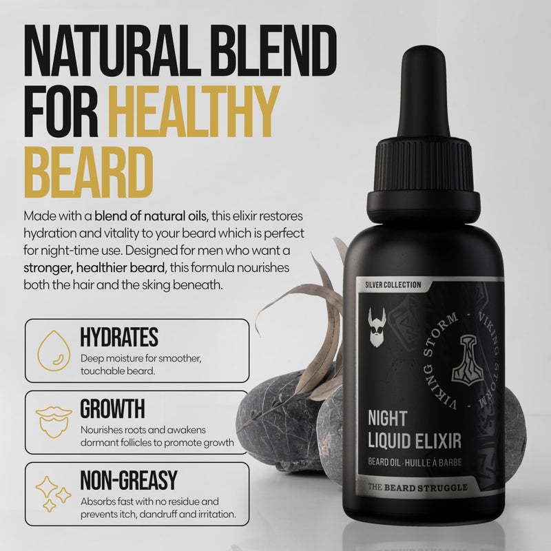 The Beard Struggle - Beard Oil for Men - Natural Blend for Softens, Moisturizing, & Healthier Beard Growth - Viking Storm Night Liquid Silver Elixir - Vegan-Friendly Beard Growth Oil (1 Fl oz) - Image 2