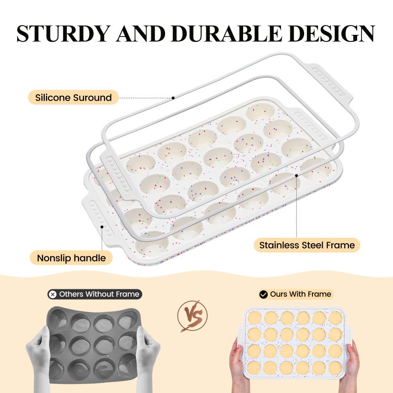 Vinino Silicone Mini Muffin Pan for Baking, 24 Cups Mini Cupcake Pan with Reinforced Frame, Nonstick Muffin Tray with Non-Slip Handle, Silicone Molds for Oven, BPA Free, Dishwasher Safe - Image 2