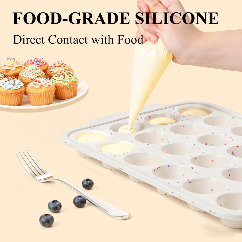 Vinino Silicone Mini Muffin Pan for Baking, 24 Cups Mini Cupcake Pan with Reinforced Frame, Nonstick Muffin Tray with Non-Slip Handle, Silicone Molds for Oven, BPA Free, Dishwasher Safe - Image 5