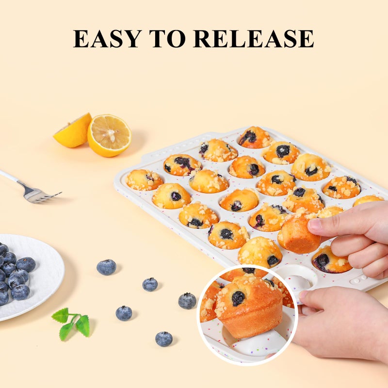Vinino Silicone Mini Muffin Pan for Baking, 24 Cups Mini Cupcake Pan with Reinforced Frame, Nonstick Muffin Tray with Non-Slip Handle, Silicone Molds for Oven, BPA Free, Dishwasher Safe - Image 3