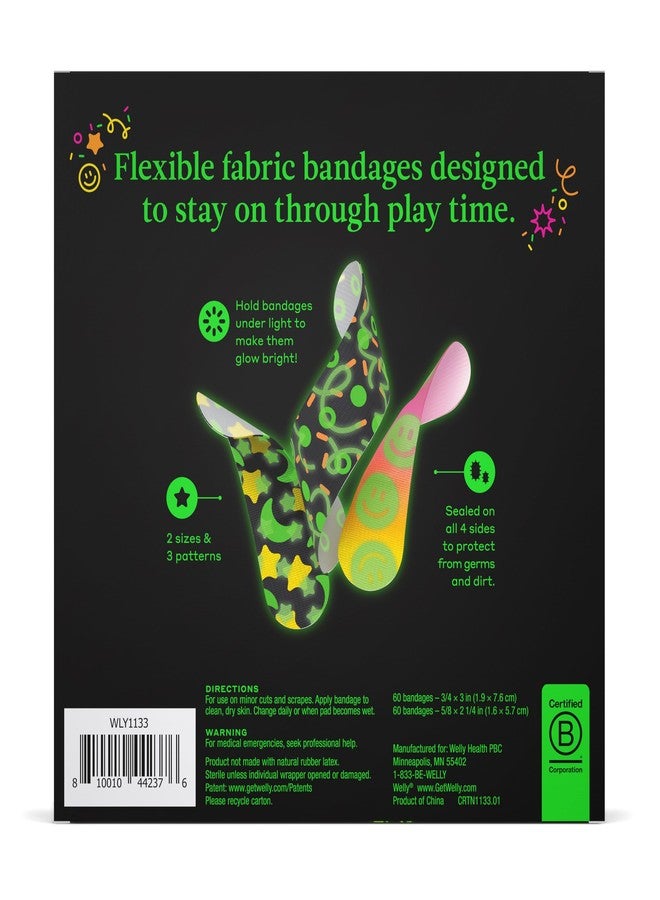 Welly Bandage Glow-in-The-Dark Refill Pack | Adhesive Flexible Fabric Bandages | Assorted Shapes and Patterns for Minor Cuts, Scrapes, and Wounds - 120 Count - Image 4