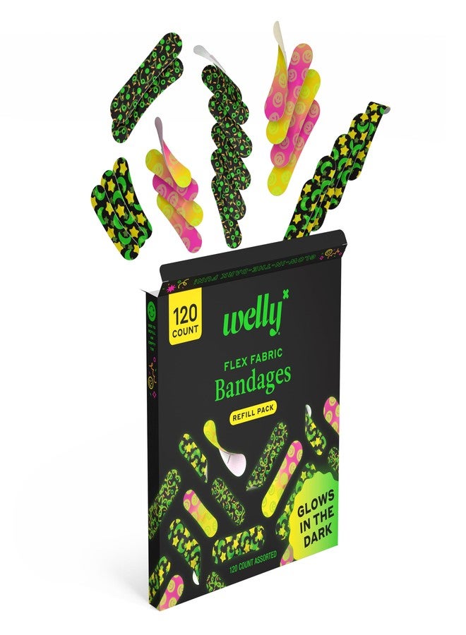 Welly Bandage Glow-in-The-Dark Refill Pack | Adhesive Flexible Fabric Bandages | Assorted Shapes and Patterns for Minor Cuts, Scrapes, and Wounds - 120 Count - Image 5