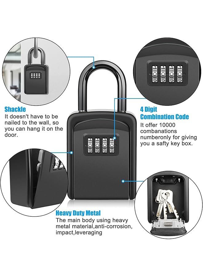 erorex Key Safe Portable Lock Box For Keys Outdoor With Removable Shackle Hangable Combination Key Lock Box For Home Office Garage School Free Of Installation - Image 4