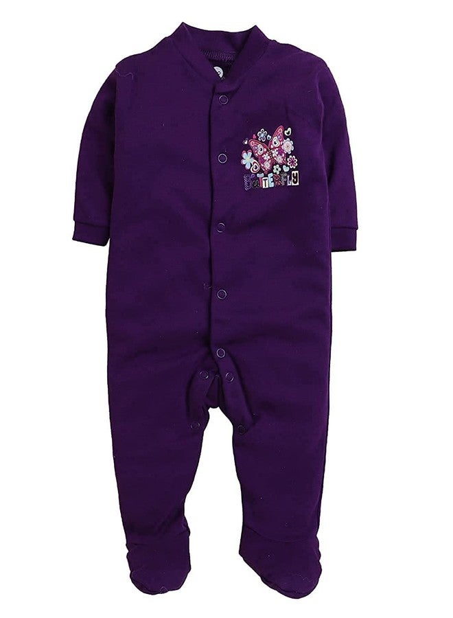 EIO 100% Cotton Rompers/Sleep Suits/Jumpsuit/Night Suits for Baby Boys & Girls, Infants, New Born Pack of 3 (Purple, 3-6 M) - Image 2