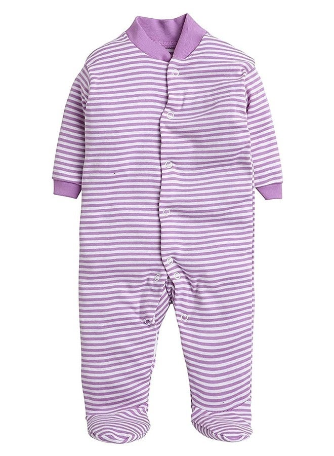 EIO 100% Cotton Rompers/Sleep Suits/Jumpsuit/Night Suits for Baby Boys & Girls, Infants, New Born Pack of 3 (Purple, 3-6 M) - Image 4