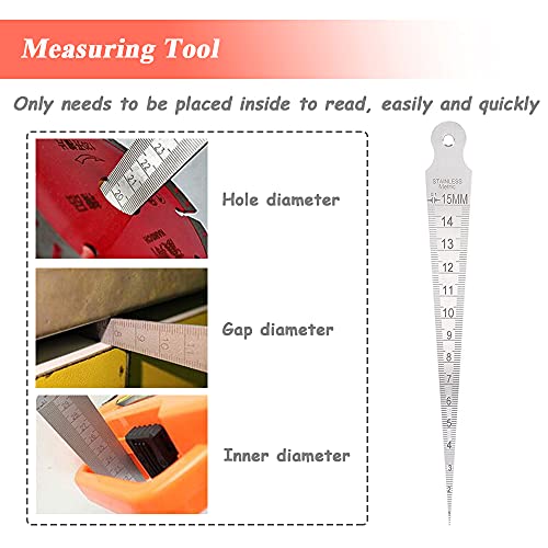 Mesee Taper Gage 1-15mm Stainless Steel Taper Welding Gauge Inch & Metric Feeler Gap 1/32-5/8 Inch Hole Diameter Measuring Tool for Tapering Measurement - Image 4