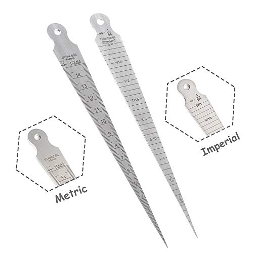 Mesee Taper Gage 1-15mm Stainless Steel Taper Welding Gauge Inch & Metric Feeler Gap 1/32-5/8 Inch Hole Diameter Measuring Tool for Tapering Measurement - Image 3