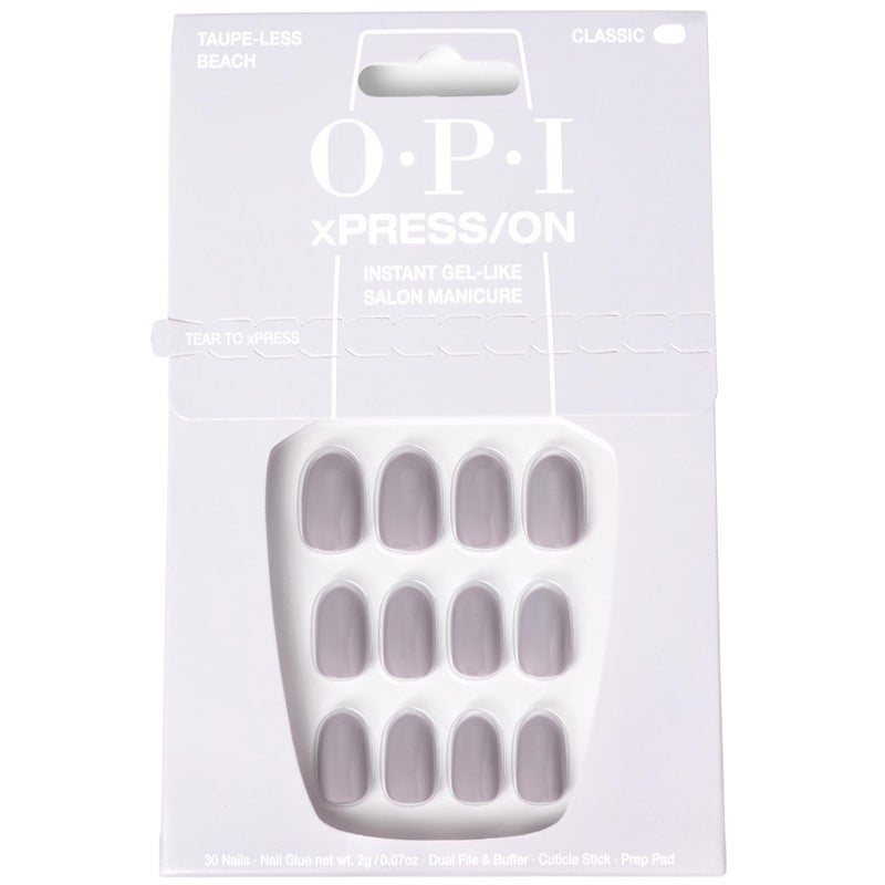 OPI xPRESS/ON Taupe-less Beach | Gray Neutral Short Round Press On Nails | With Nail Glue | Long Lasting, Reusable, Non-damaging - Image 1
