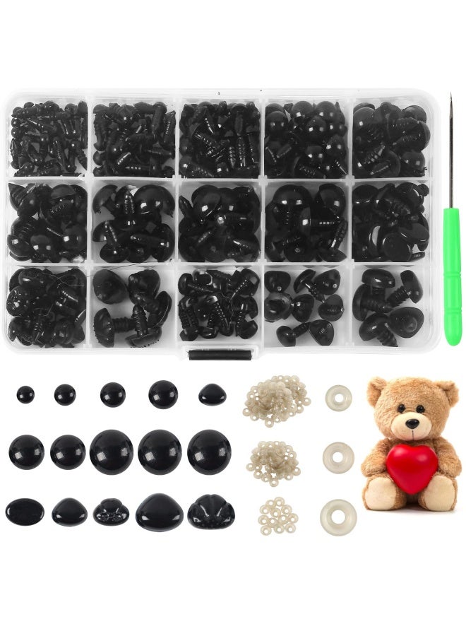 Yexixsr 486 Pieces S Safety Eyes And Noses Black Plastic Stuffed Crochet Eyes With Washers Cra Feet Doll Eyes For Amigurumi Stuffed Doll Puppet Plush Animal And Teddy Bear Assorted Sizes - Image 1