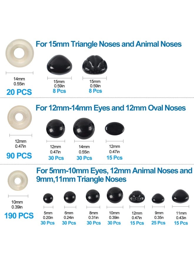Yexixsr 486 Pieces S Safety Eyes And Noses Black Plastic Stuffed Crochet Eyes With Washers Cra Feet Doll Eyes For Amigurumi Stuffed Doll Puppet Plush Animal And Teddy Bear Assorted Sizes - Image 5