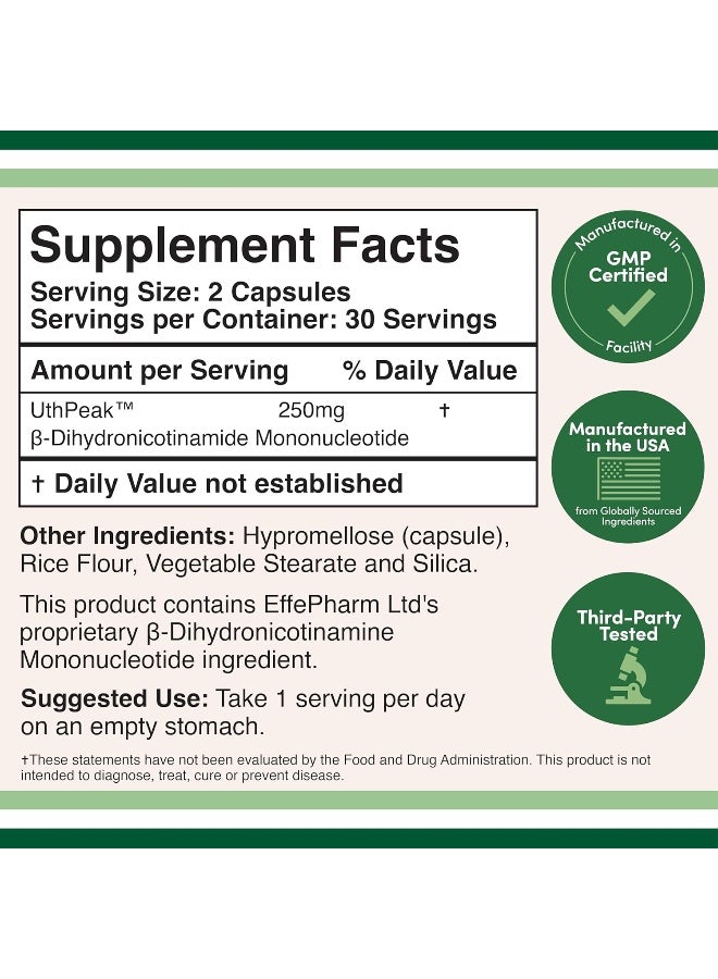 مكملات الخشب المزدوج - NMNH (بديل مكمل NMN) (أحادي نوكليوتيد ثنائي هيدرونيكوتيناميد) 250 ملغ لكل حصة، 60 قرصًا (30 حصة) مكمل NAD لتعزيز مستويات NAD+ مع تقدمنا ​​في العمر (خالٍ من الكائنات المعدلة وراثيًا، وخالي من الغلوتين) - Image 2