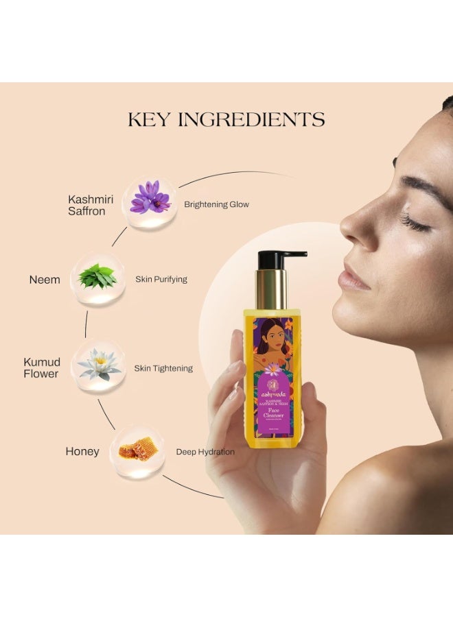 Ashpveda Ayurvedic Face Wash with Kashmiri Saffron and Neem | Natural Face Cleanser for Daily Skin Exfoliation and Brightening | Chemical Free Organic Herbal Facewash (200 ml) - Image 2