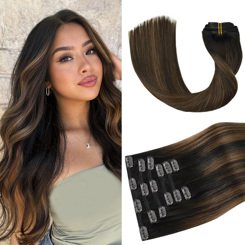 Aison Clip in Hair Extensions Real Human Hair 70G Dark Brown to Chestnut Brown 100 Remy Human Hair18 Inch Silky Straight 7pcs 16clips