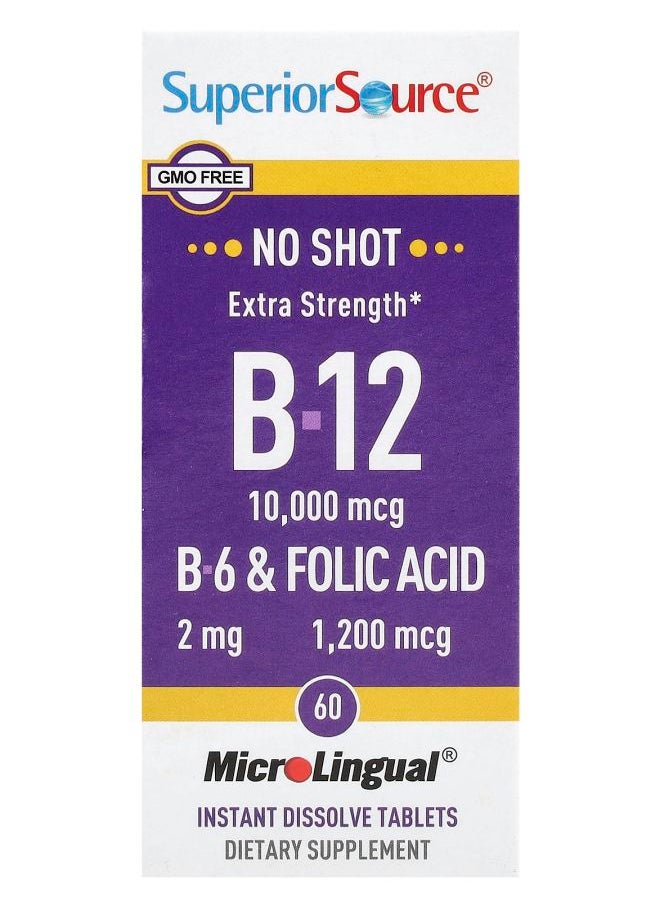 Superior Source B-12 B-6 & Folic Acid Extra Strength 60 MicroLingual® Instant Dissolve Tablets 