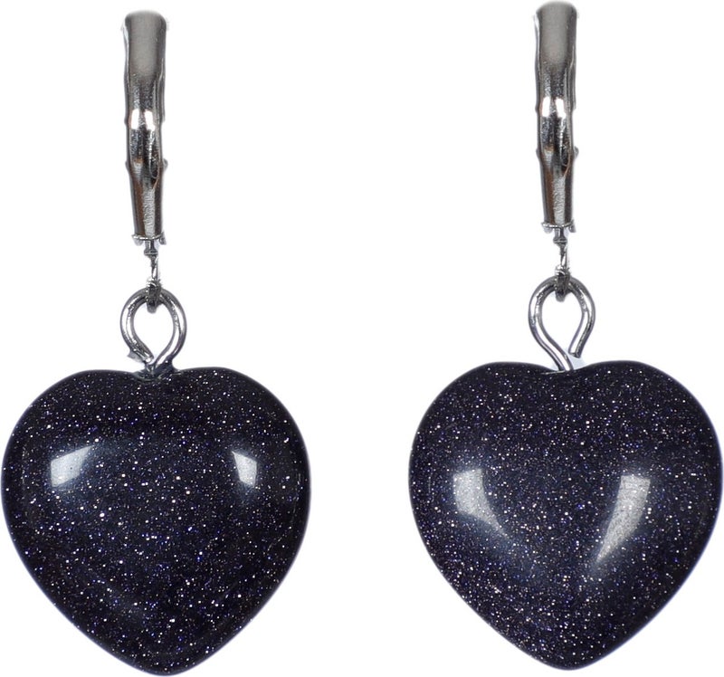 İlterus Natural Stone Dark Blue Starstone Heart Earrings  - Image 2
