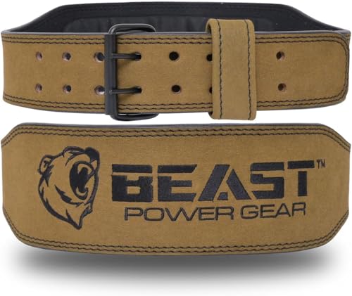Beast Power Gear حزام رفع الأثقال - حزام جلد طبيعي 4 بوصة مع دعم أسفل الظهر مبطن لتمارين كمال الأجسام، القرفصاء، الرفعة المميتة، رفع الأثقال، وتدريب القوة للرجال والنساء مع لفافة معصم مجانية - Image 1