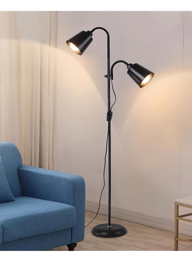 إيروريكس مصباح أرضي بتصميم عصري، مصباح أرضي طويل قائم بذاته مع رأسين قابلين للتعديل، مناسب لغرفة المعيشة وغرفة النوم وغرفة الدراسة والمكتب، باللون الأسود - Image 4