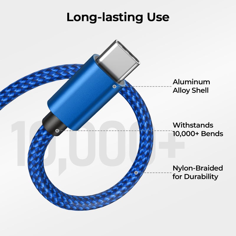 Basesailor for iPhone 17 16 Pro Max Charger Cord,USB to USB C Cable,Type C Charging Power Cord for Apple 17e 15 iPad 10 Air 4 5,Samsung Galaxy S26 S25 S24 S23,Blue,2Pack 6.6FT(2M) - Image 3