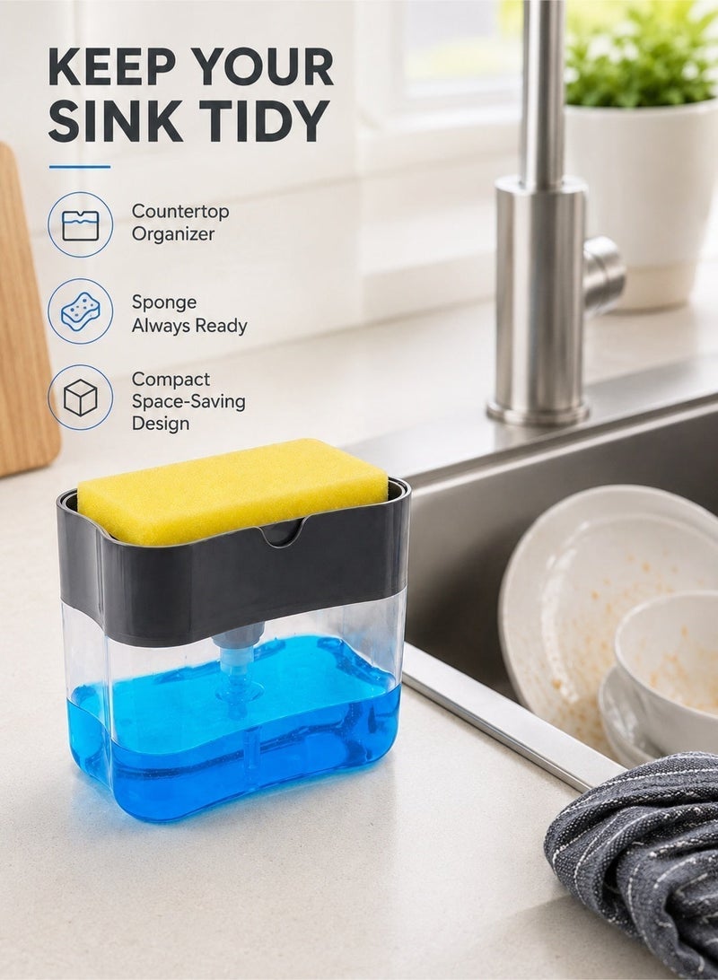 Leoxol Soap Dispenser With Sponge Holder | 2 In 1 Kitchen Detergent Pump Organizer | Plastic Sink Caddy Rack For Sponge And Brush - Image 4