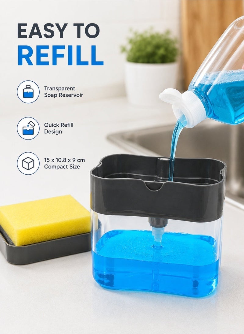Leoxol Soap Dispenser With Sponge Holder | 2 In 1 Kitchen Detergent Pump Organizer | Plastic Sink Caddy Rack For Sponge And Brush - Image 3