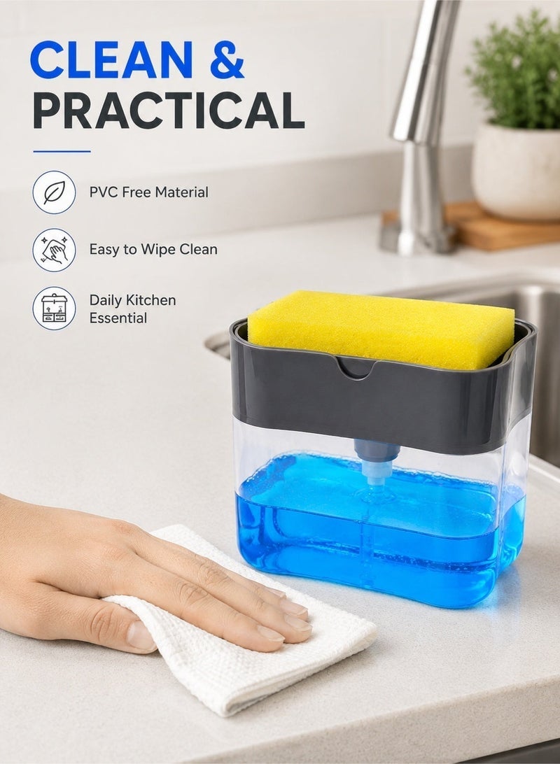 Leoxol Soap Dispenser With Sponge Holder | 2 In 1 Kitchen Detergent Pump Organizer | Plastic Sink Caddy Rack For Sponge And Brush - Image 5