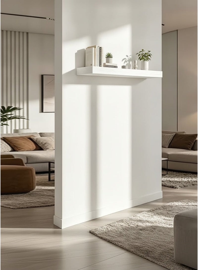 Living 100cm White Flat Wooden Wall Shelf | Concealed Mounting Floating Shelf | Multi-Purpose Home Storage Organizer - Image 1