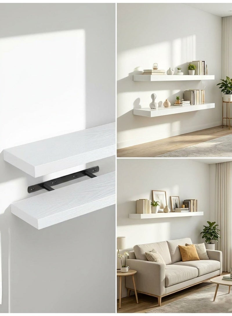 Living 100cm White Flat Wooden Wall Shelf | Concealed Mounting Floating Shelf | Multi-Purpose Home Storage Organizer - Image 4