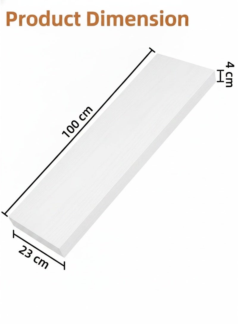 Living 100cm White Flat Wooden Wall Shelf | Concealed Mounting Floating Shelf | Multi-Purpose Home Storage Organizer - Image 2