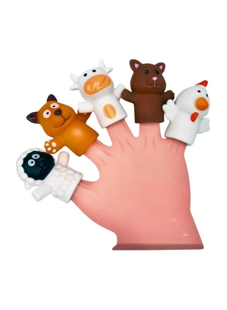 Set Of 5 Silicone Finger Puppets for Children and Babies, Animals Shape Bath Toy, Hand Puppet Stories Cute Small Dolls Rubber Bath Toy Gift for Children (Chicken-Cat-Cow-Dog-Sheep) - Image 1