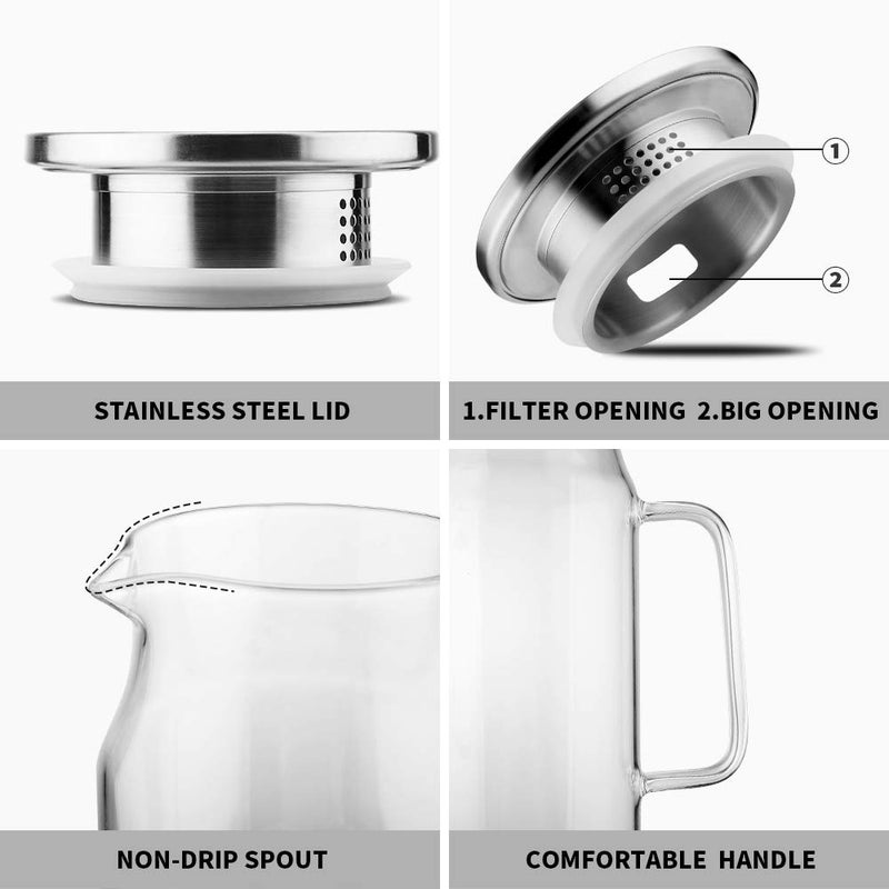 BOTTLE BOTTLE Glass Pitcher with Lid and Handle 50 oz/1500ml Water Pitcher for Ice Tea and Homemade Juice Heat Resistant Borosilicate Glass Carafe for Hot/Cold Water - Image 2