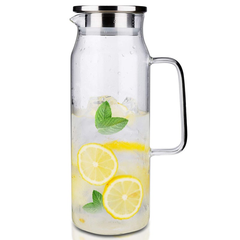 BOTTLE BOTTLE Glass Pitcher with Lid and Handle 50 oz/1500ml Water Pitcher for Ice Tea and Homemade Juice Heat Resistant Borosilicate Glass Carafe for Hot/Cold Water - Image 1