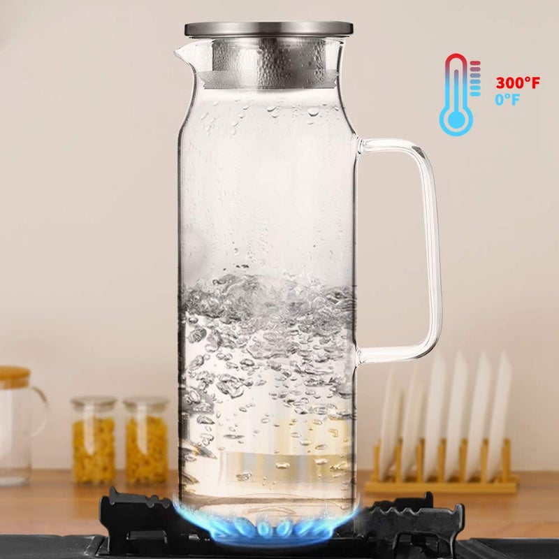 BOTTLE BOTTLE Glass Pitcher with Lid and Handle 50 oz/1500ml Water Pitcher for Ice Tea and Homemade Juice Heat Resistant Borosilicate Glass Carafe for Hot/Cold Water - Image 3