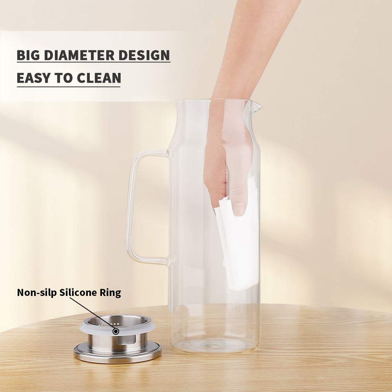 BOTTLE BOTTLE Glass Pitcher with Lid and Handle 50 oz/1500ml Water Pitcher for Ice Tea and Homemade Juice Heat Resistant Borosilicate Glass Carafe for Hot/Cold Water - Image 4